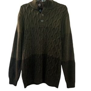 COMMERCE mens sweater, size XL, standup collar 4 buttons. Heavy knit Ombré green